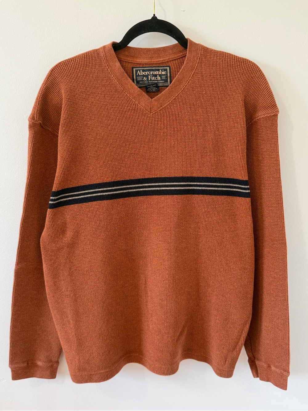 Vintage Abercrombie & Fitch Waffle-knit V Neck Pullover Sweater Size M Fits L